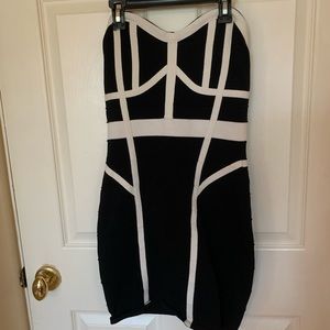 Herve Leger Inspired Black and White Strapless Bandage Dress